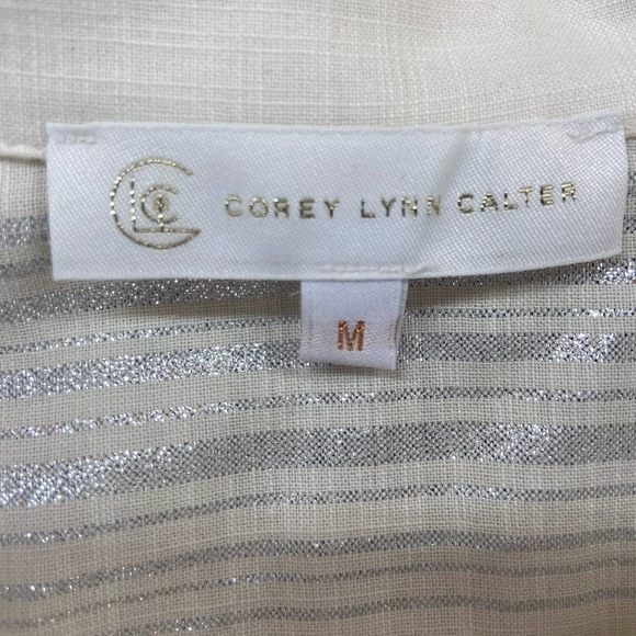 Corey Lynn Calter Silver Metallic Button‎ Down Top Sz Medium - Picture 2 of 8
